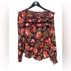 🌟Loft Maroon Floral Long Sleeve Blouse